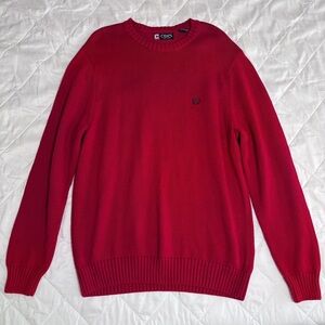 CHAPS Men’s XL Red Cotton Crewneck Sweater Long Sleeve Pullover Knit Logo Casual